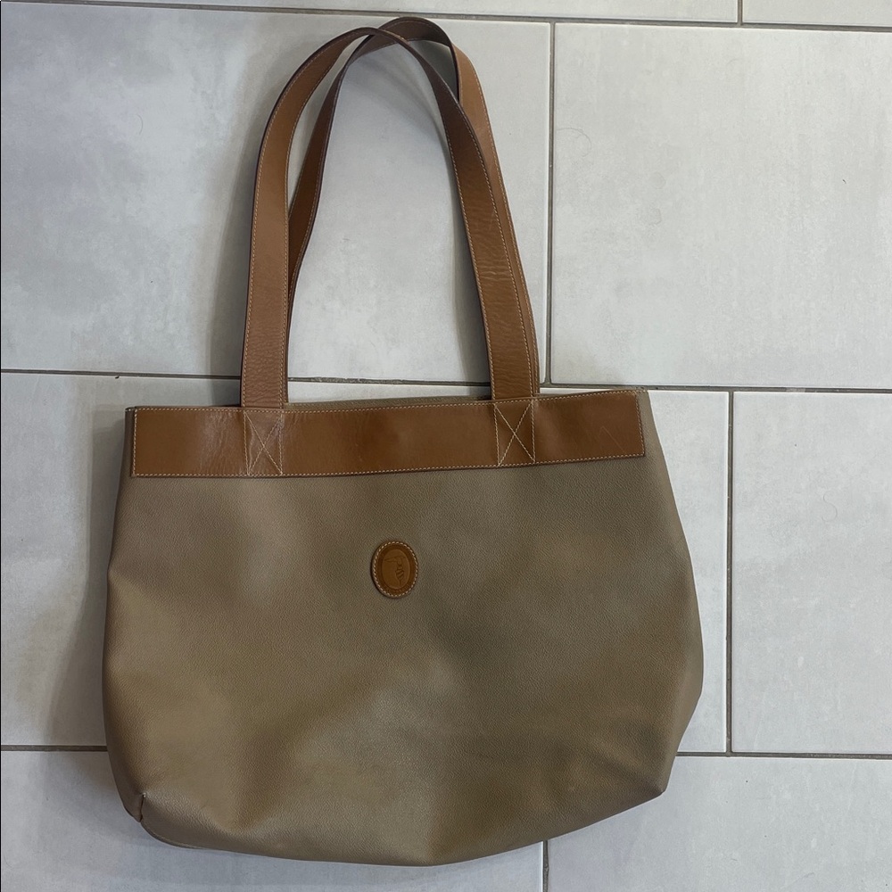 Vintage Trussardi Italian Leather Trim Large Tote Bag – Tan/Brown Made in Italy